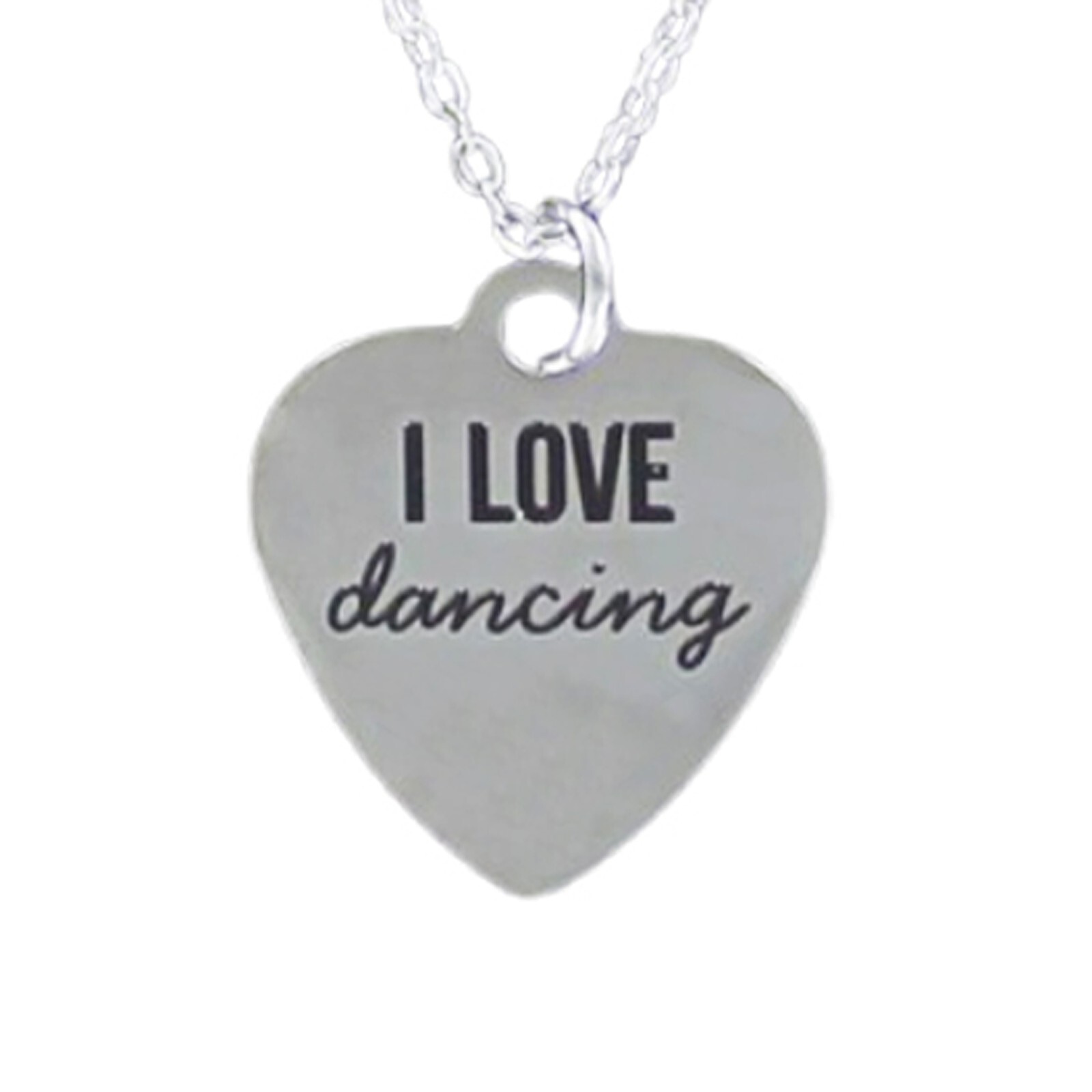 I Love Dancing Heart Necklace Engraved Stainless Steel Adjustable Chain Charm