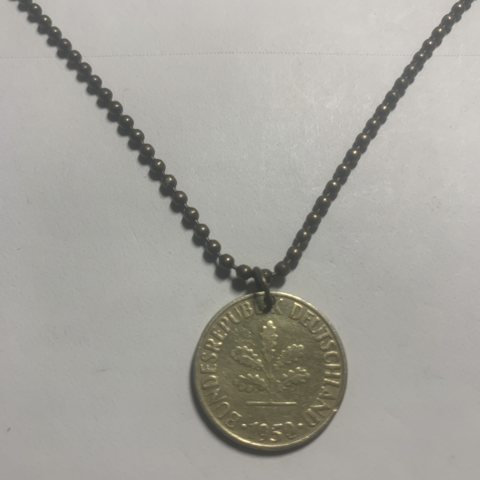 1950 German 10 PFENNIG Coin Pendant Deutschland Germany. Great Gift 🎁
