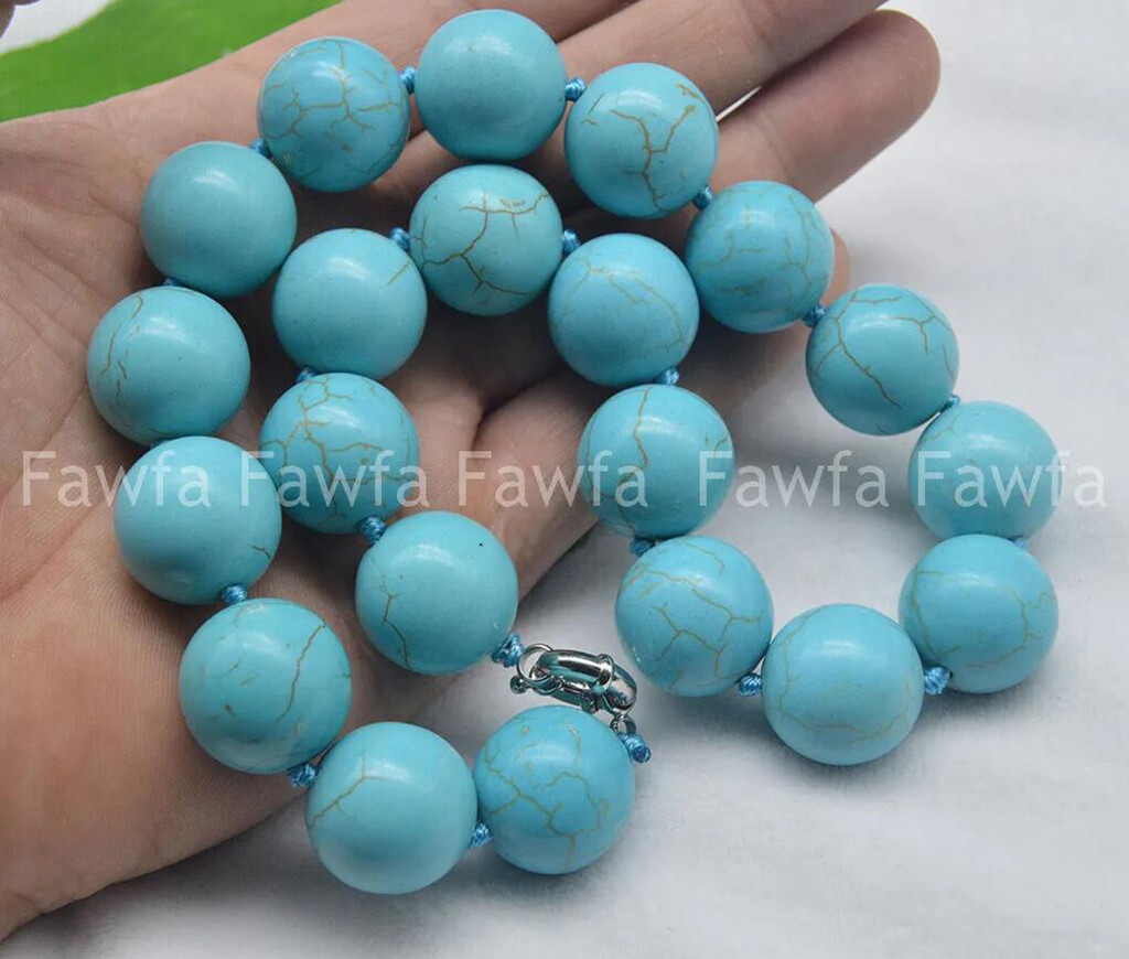 Huge 20mm Genuine Natural Blue Turquoise Round Gemstone Beads Necklace 14-36”