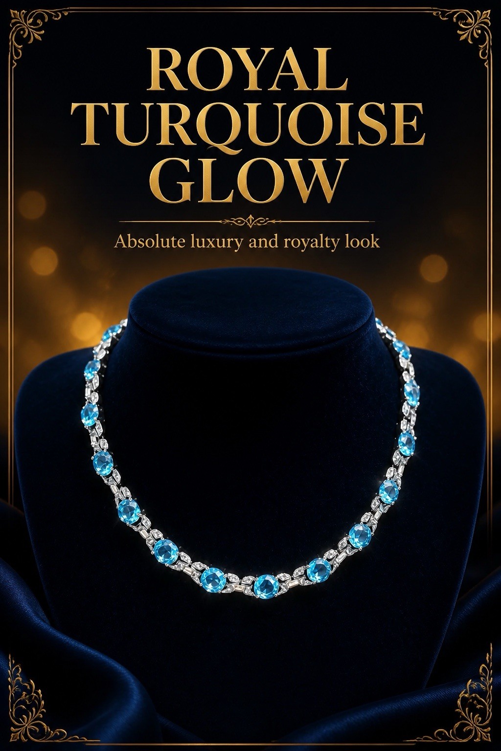 Vintage Blue Topaz & CZ Tennis Necklace Silver Tone Prong Set Box Clasp 14in.