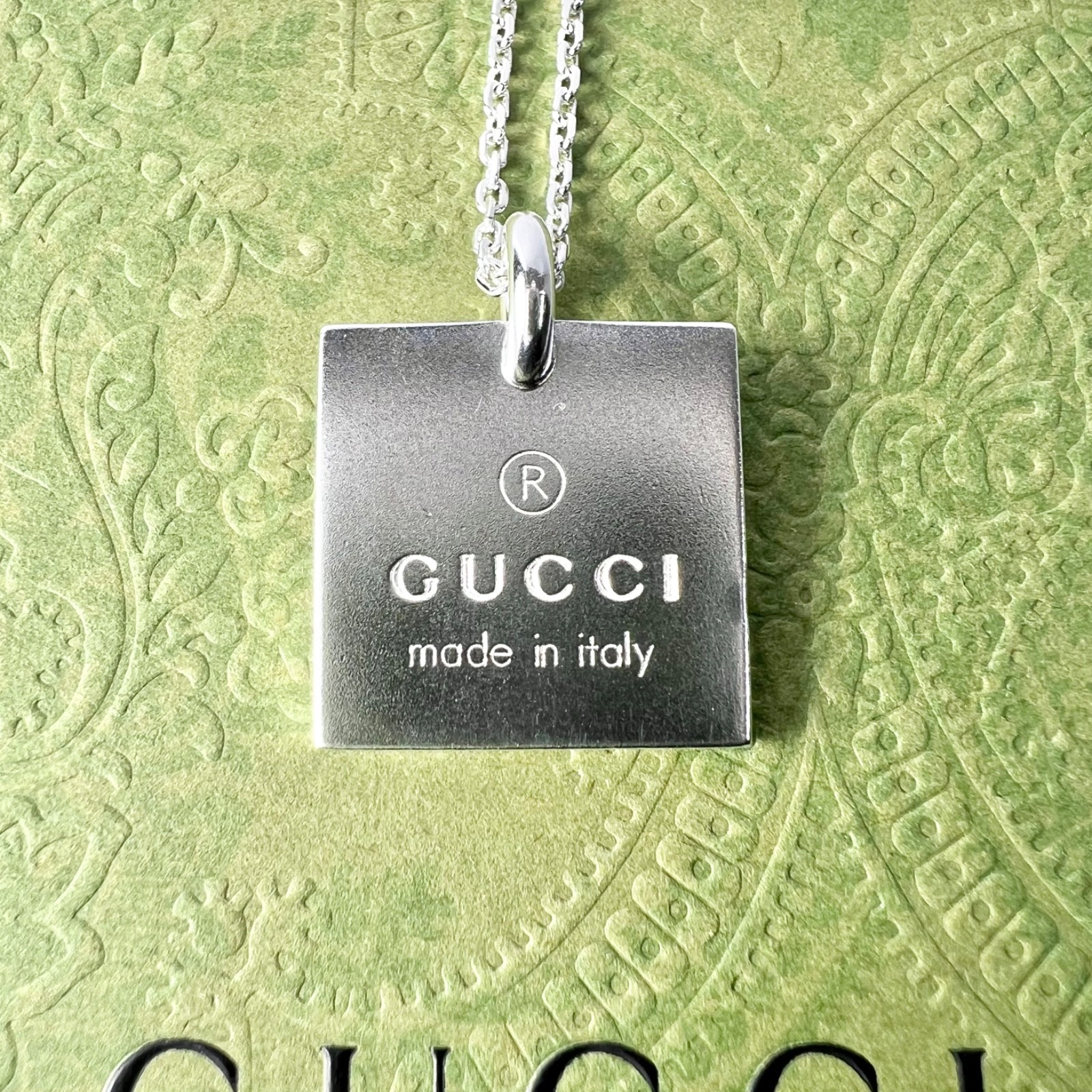 Gucci Square Plate Necklace Sterling Silver HBK775