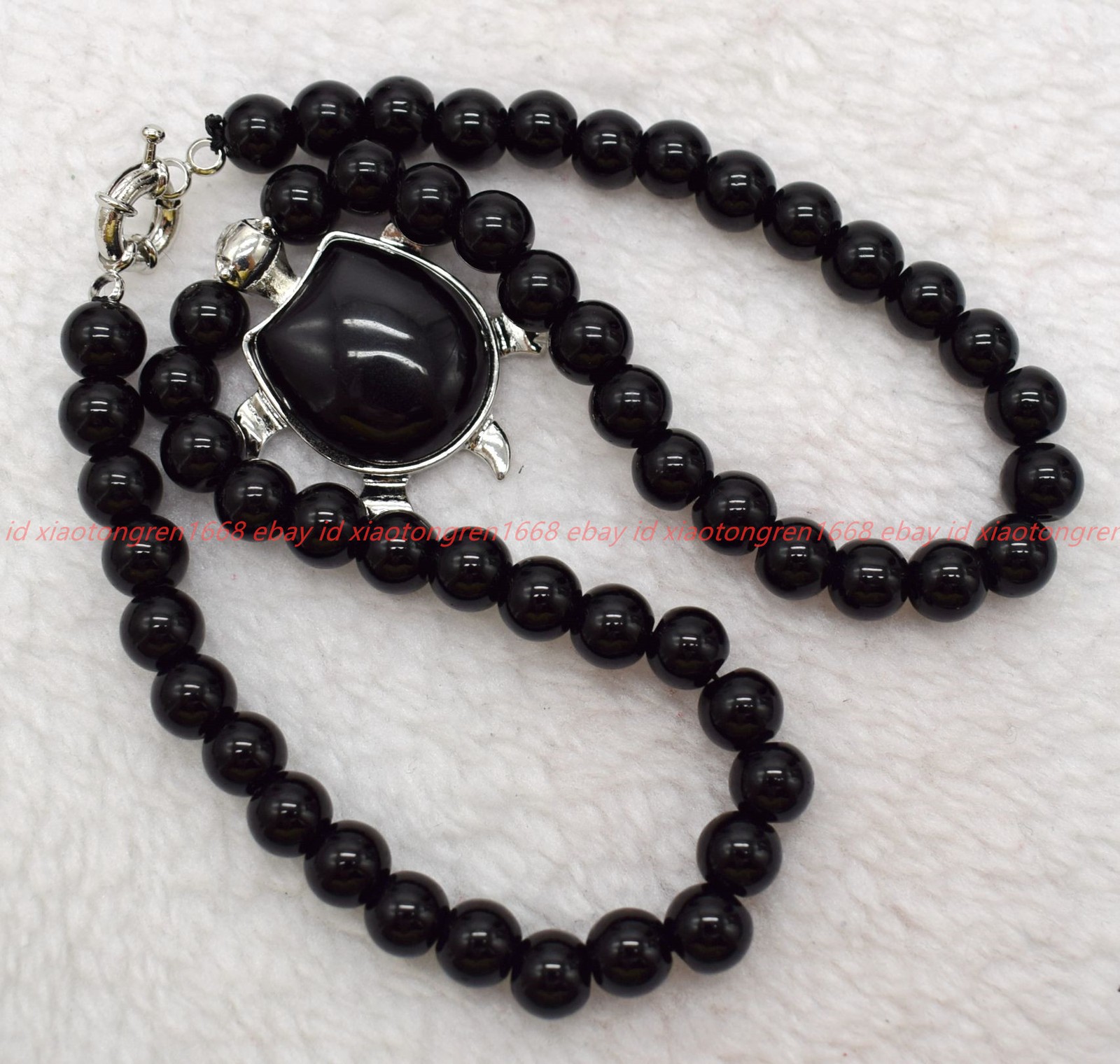 Natural 6/8/10/12mm Black Agate Tortoise Round Beads Pendant Necklace 16-28in