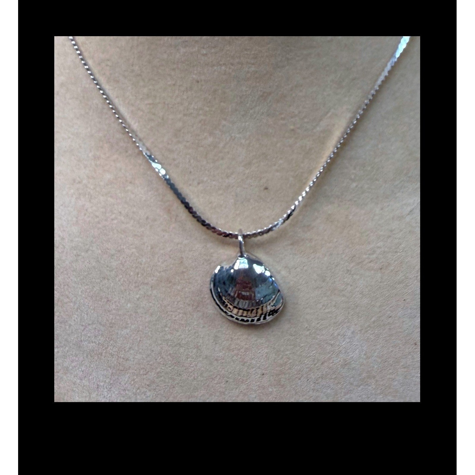Silver Tone Seashell Pendant Necklace 18 Inch Chain Coastal Beach Jewelry