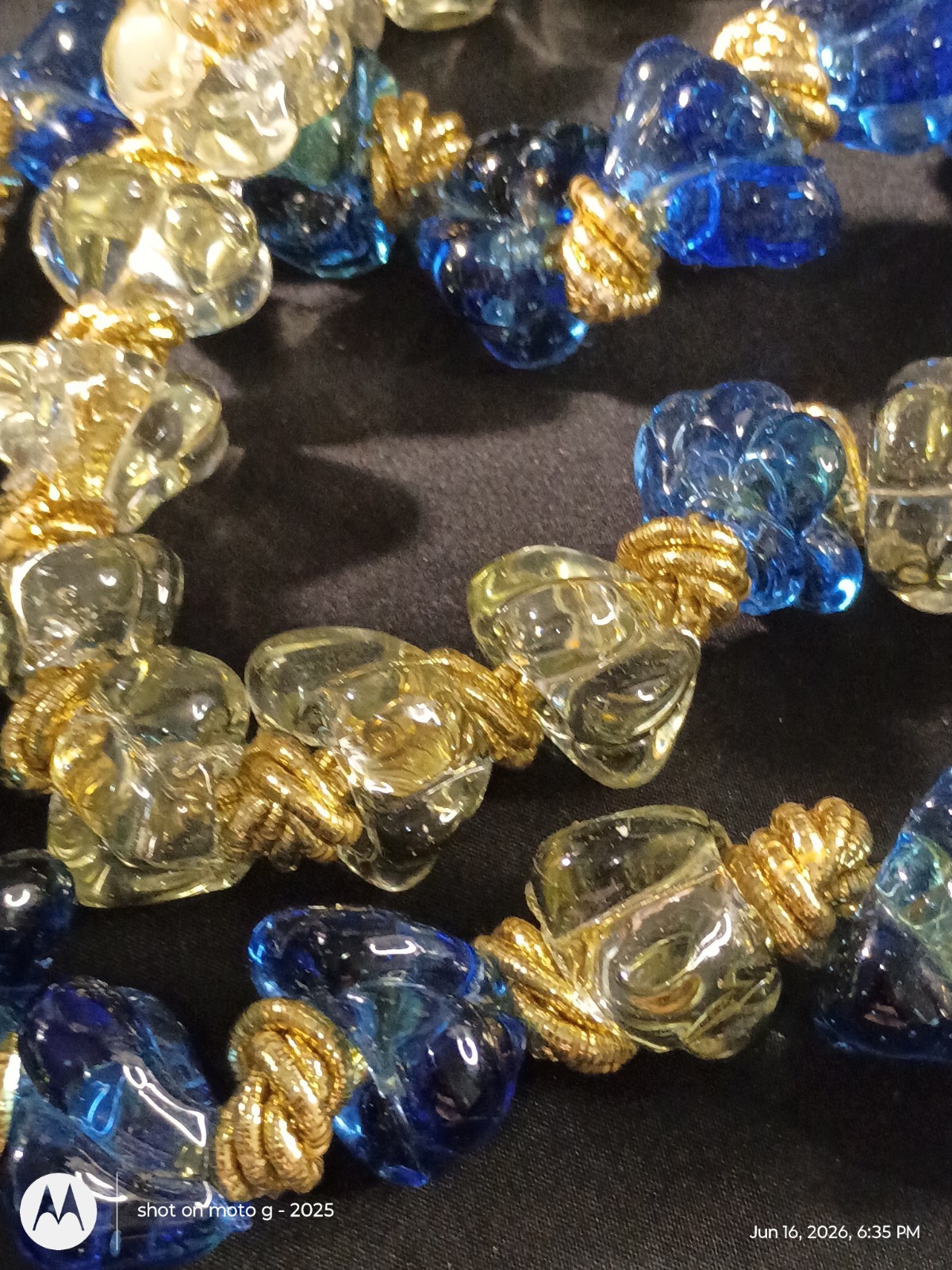 Blue & Clear Glass Beaded Necklaces Gold Tone Spacers Beads (Craft Only)