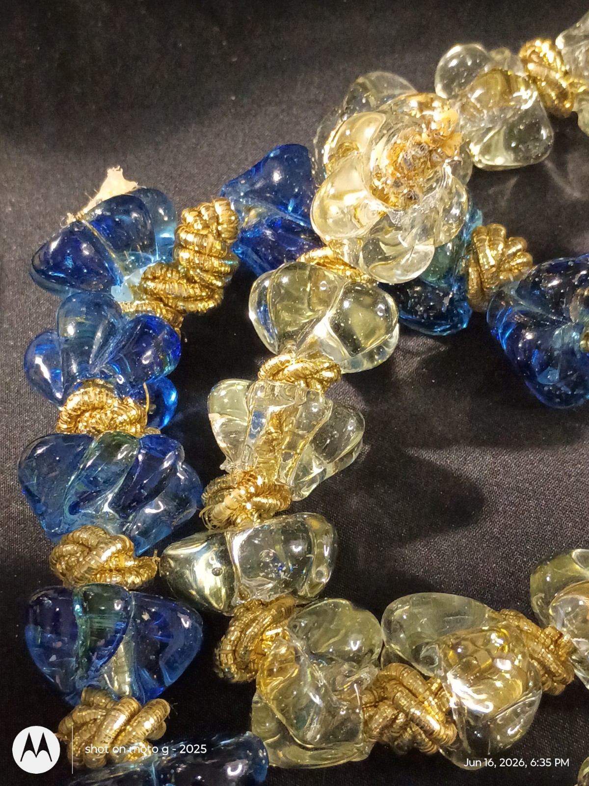Blue & Clear Glass Beaded Necklaces Gold Tone Spacers Beads (Craft Only)