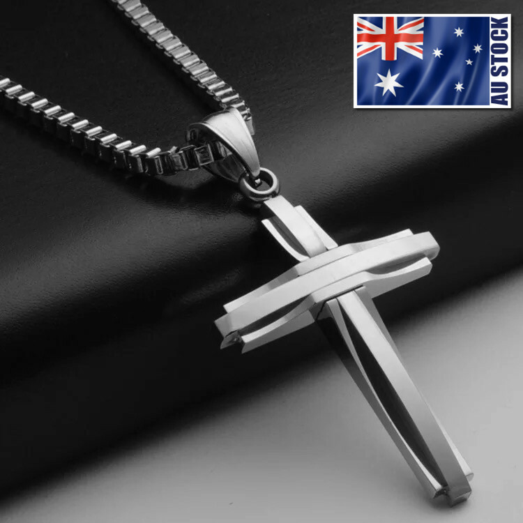 NEW Stainless Steel Silver Jesus Cross Crucifix Pendant Necklace Mens & Womens