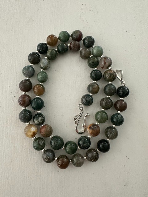 Natural Moss Agate Multicolor Round 10 mm Gemstone Beads 22″ Necklace