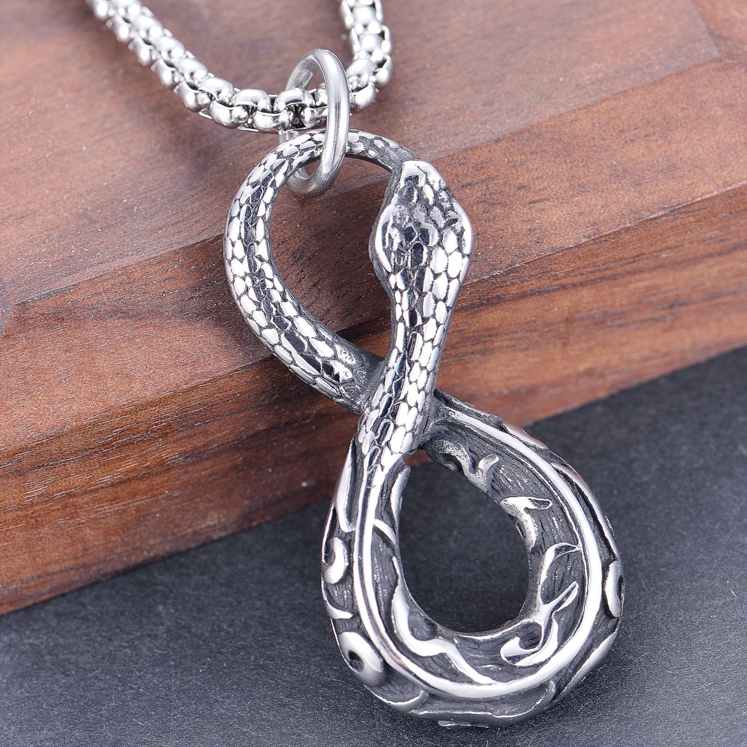 MENDEL Mens Womens Number 8 Snake Serpent Pendant Necklace Stainless Steel Chain