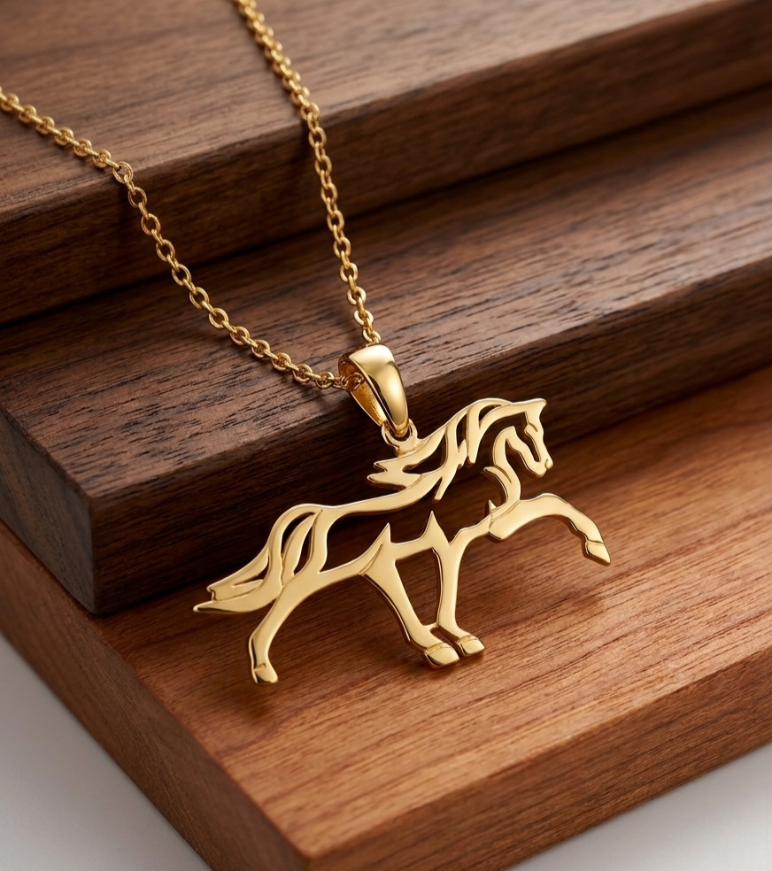 Brass Gold Plated Fancy Unique Horse Design With Chain