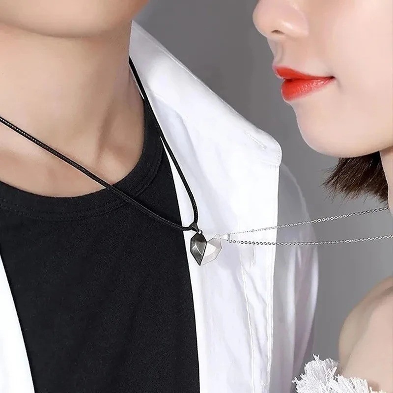 2Pcs Couple Friendship Magnetic Matching Love Heart Distance Pendant Necklace