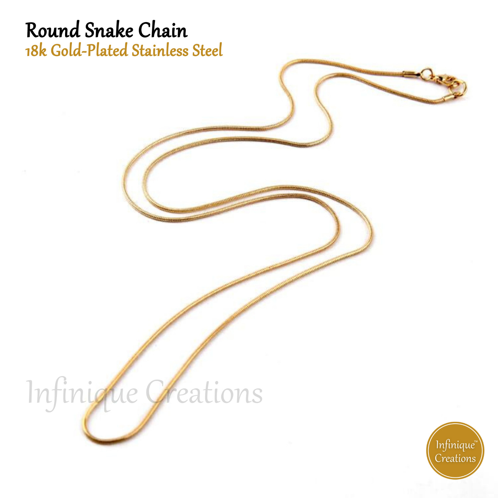 Stainless Steel Round Snake Chain 18K Gold Plated 16-30″ Men Women Necklace
