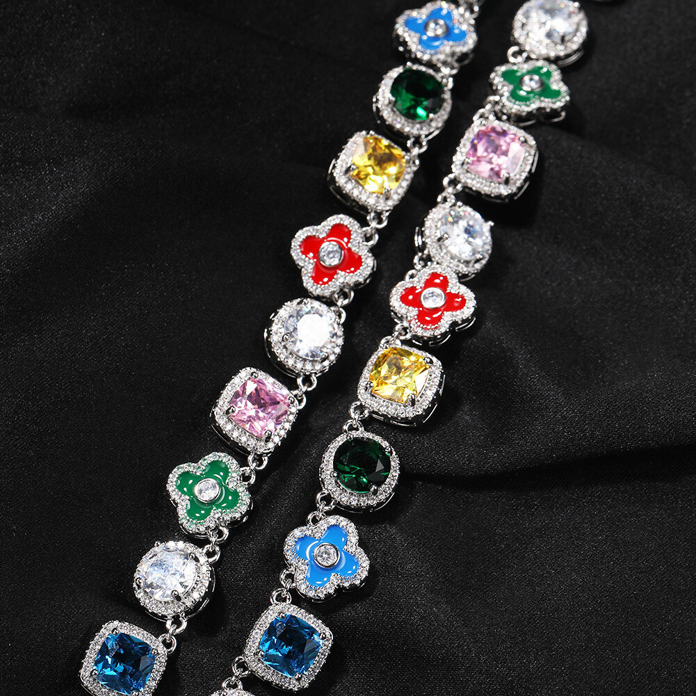 10mm Hip Hop Colorful Oil Drop Cross Tennis Chain Necklace Zircon Choker Jewelry