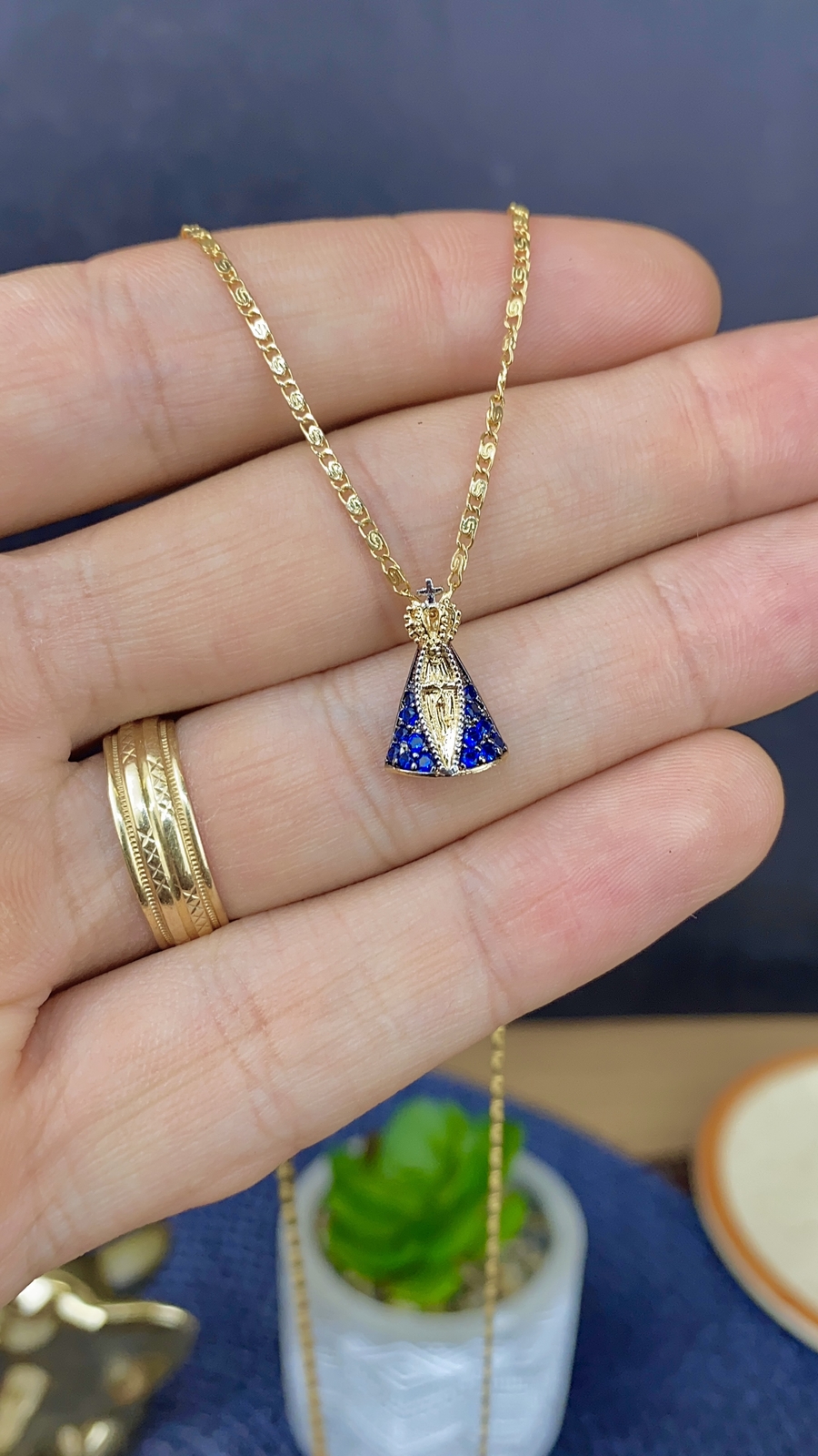 18K Gold Filled Virgin Aparecida Necklace for Womens 20″ – Colar para Mulheres