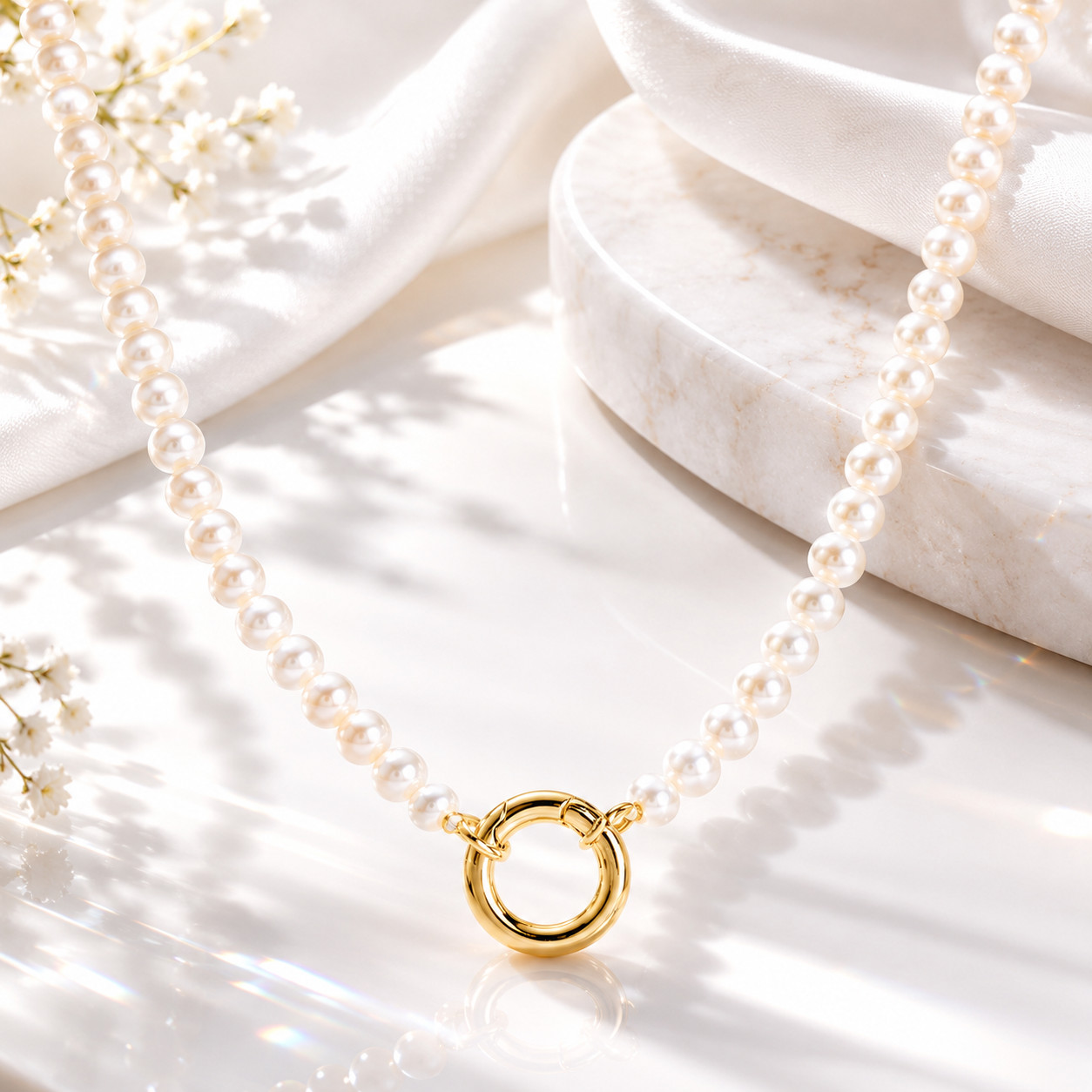 Freshwater Pearl Charm Necklace 18K Gold Plated Customizable Hypoallergenic