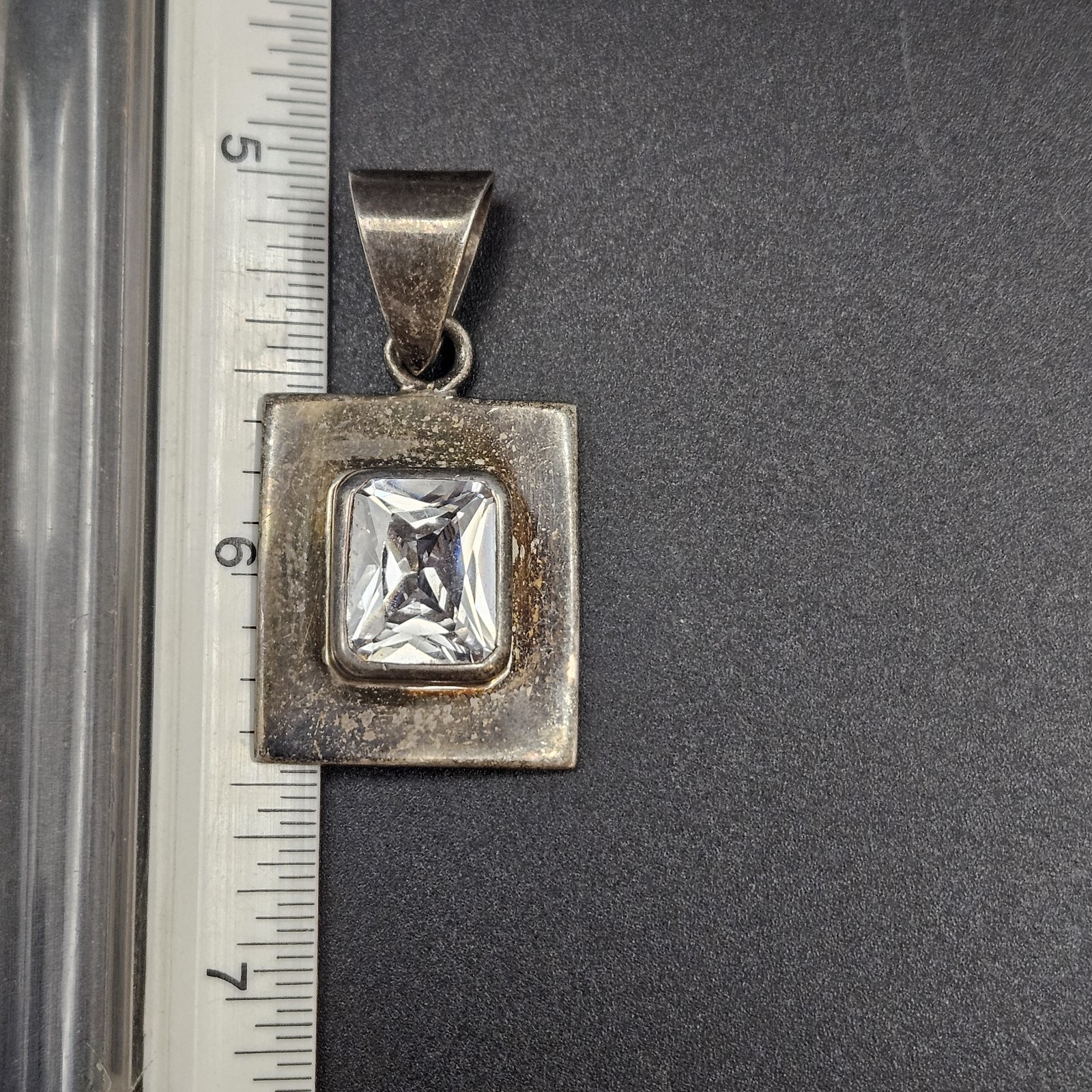 Retired Silpada Sterling Silver CZ Rectangular Slide Pendant Large Bezel Set