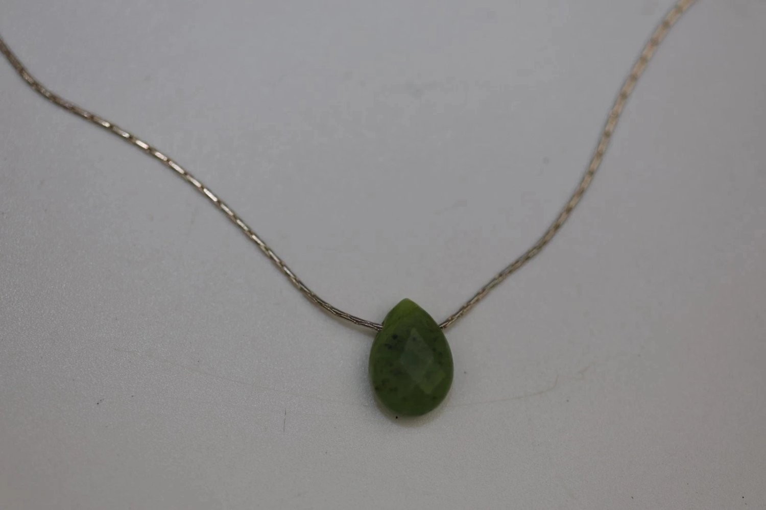 Sterling Silver Green Jade Teardrop Pendant Necklace 925 14 Inch Dainty