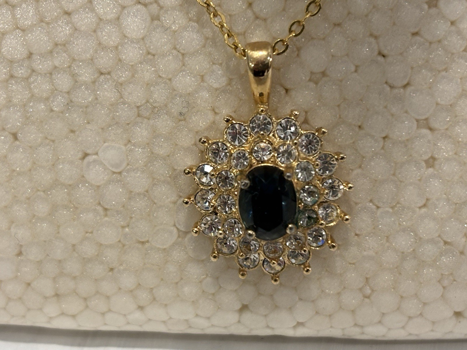 Vintage Signed, “Roman” Gold-Tone Pendant Necklace with Rhinestone Accents