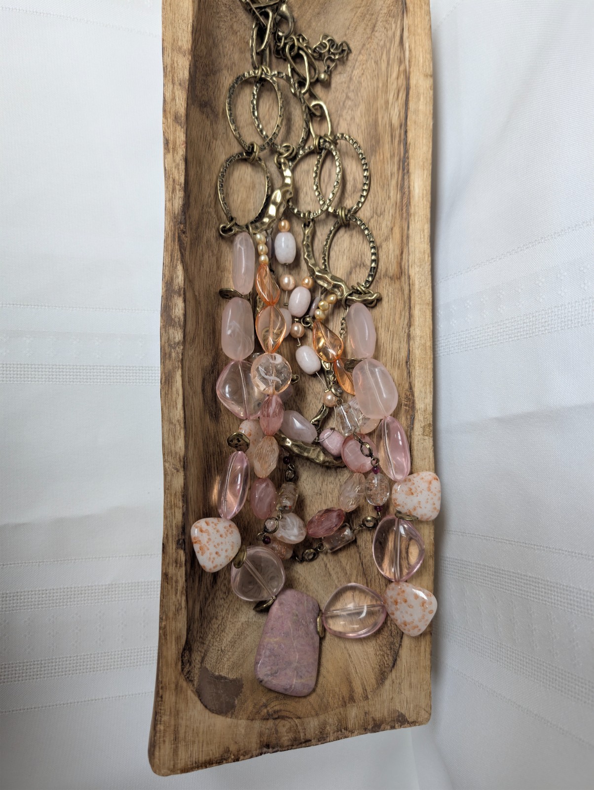 Bijoux Terner Pink Clear Beaded Stone Gold Toned Multi Strand Statement Necklace