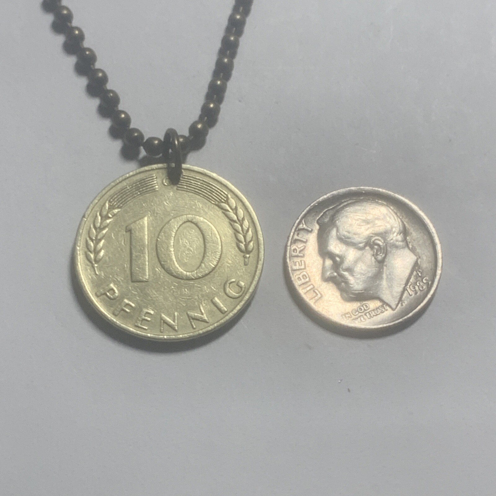 1950 German 10 PFENNIG Coin Pendant Deutschland Germany. Great Gift 🎁