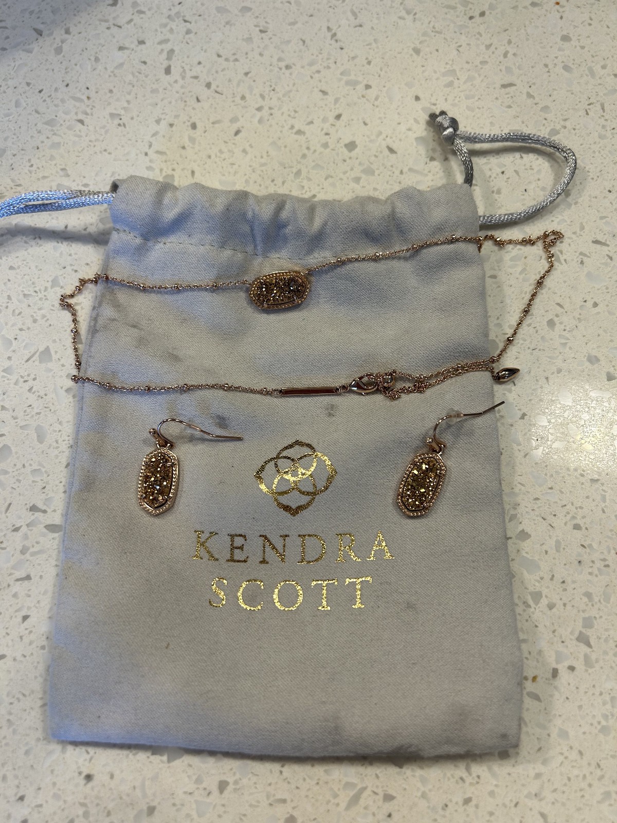 Kendra Scott Elisa rose gold drusy pendant and earrings (new)