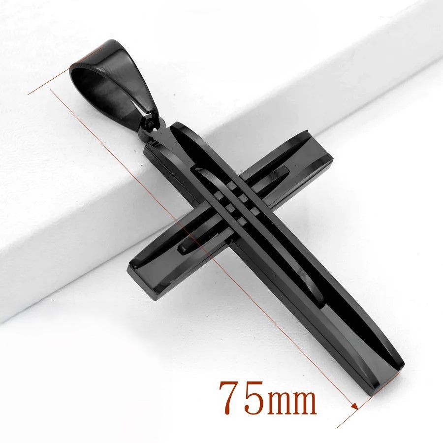 DG Men’s Black Stainless Steel CROSS 76mm Charm Pendant Ion Plated Box
