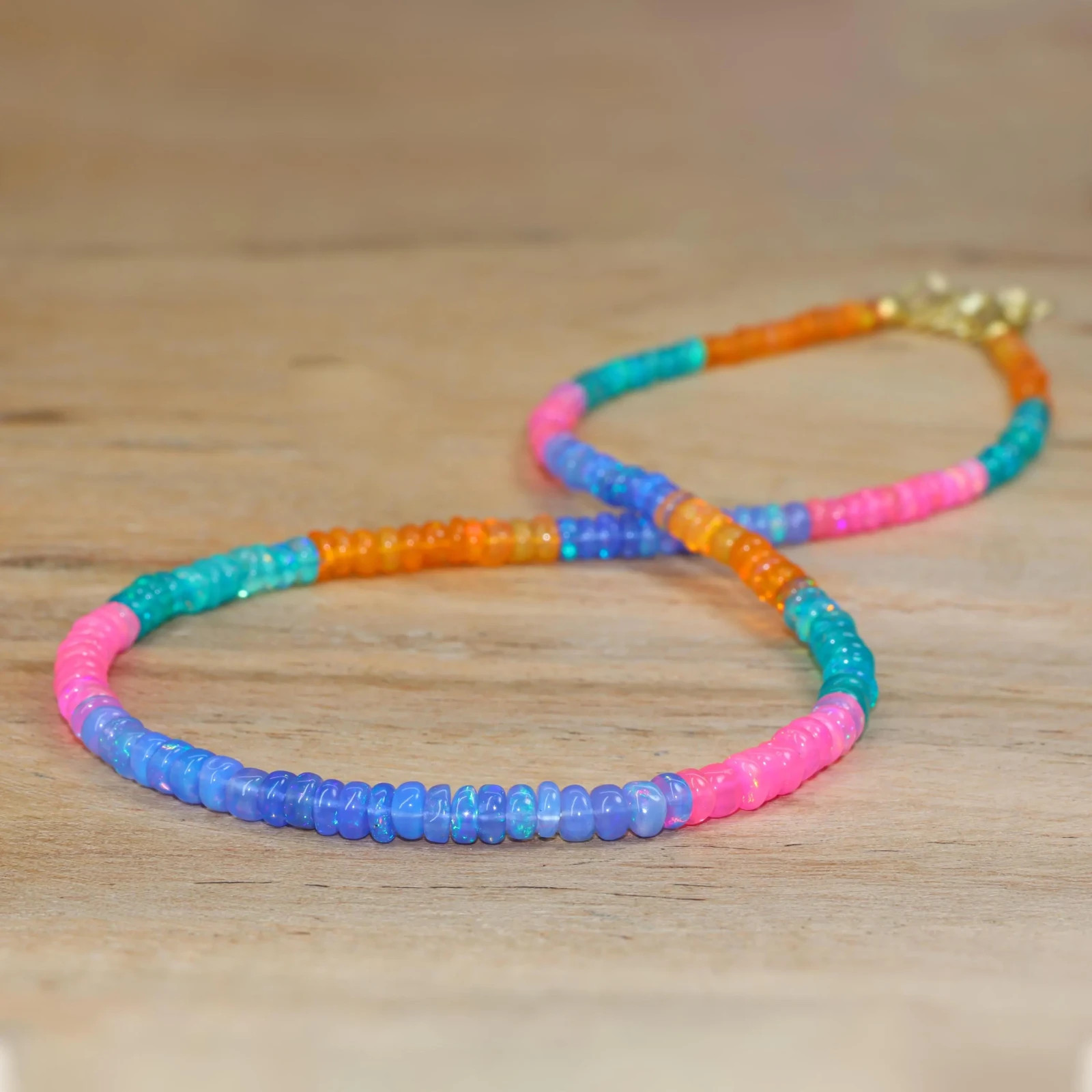Multi Opal Gemstone Beaded Necklace, Ethiopian Fire Opal Beads Handmade Necklace