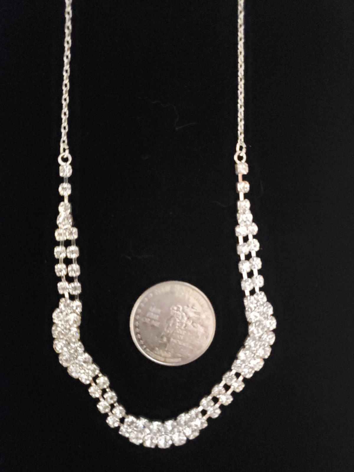 New Rhinestone Choker Collar Necklace Sparkle Silver Tone Necklace 15 – 18 in