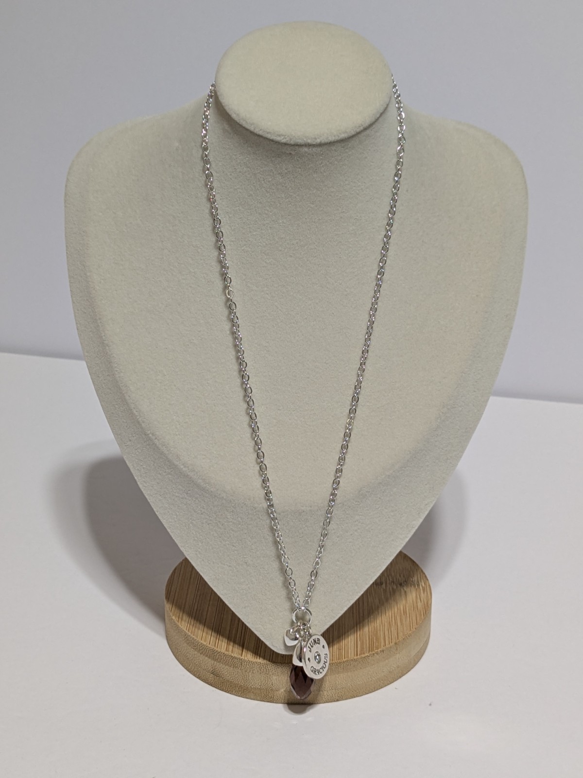 Silver Tone June Birthstone Charm/Pendant Necklace With Faux Alexandrite 18″
