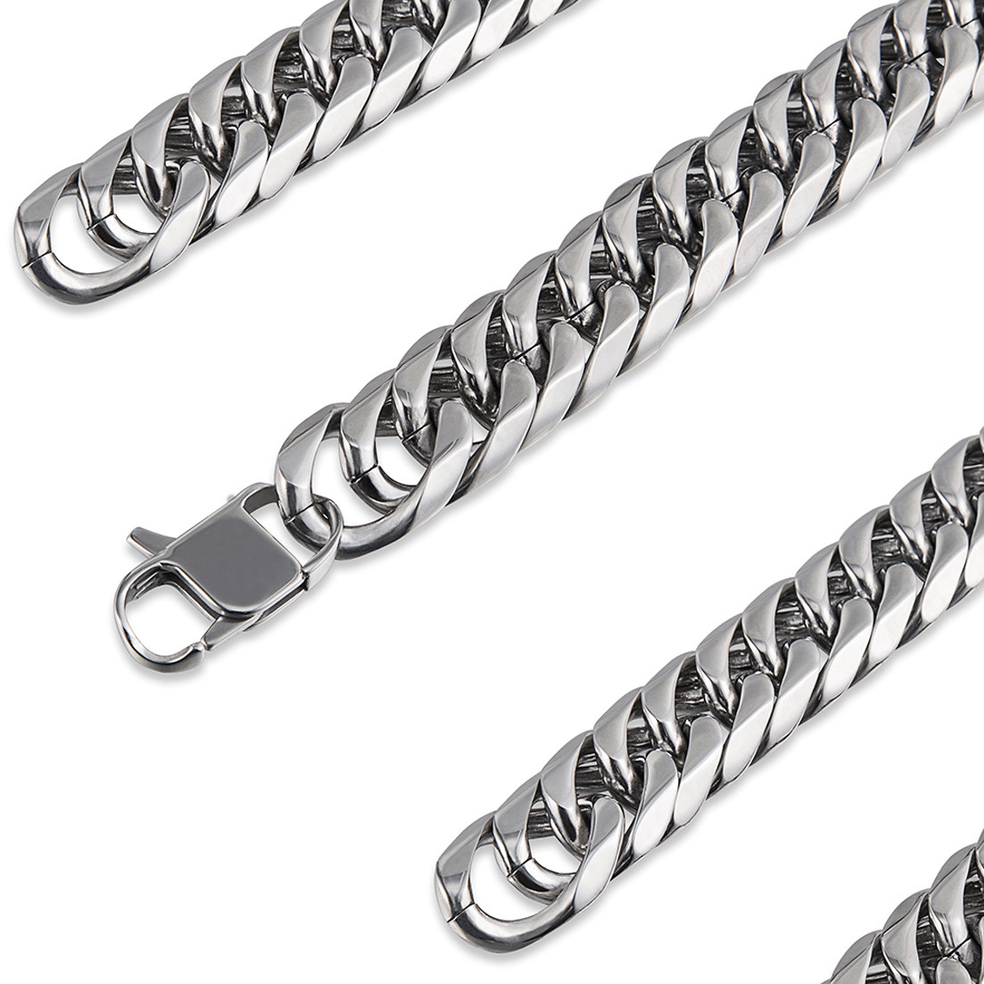 9/11/13/16/19/21MM Stainless Steel Heavy Silver Curb Cuban Chain Men’s Necklace
