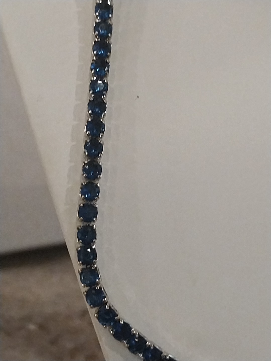 Simulated Sapphire Tennis Necklace (18-26 Inches) with Bolo Slider in Silvertone