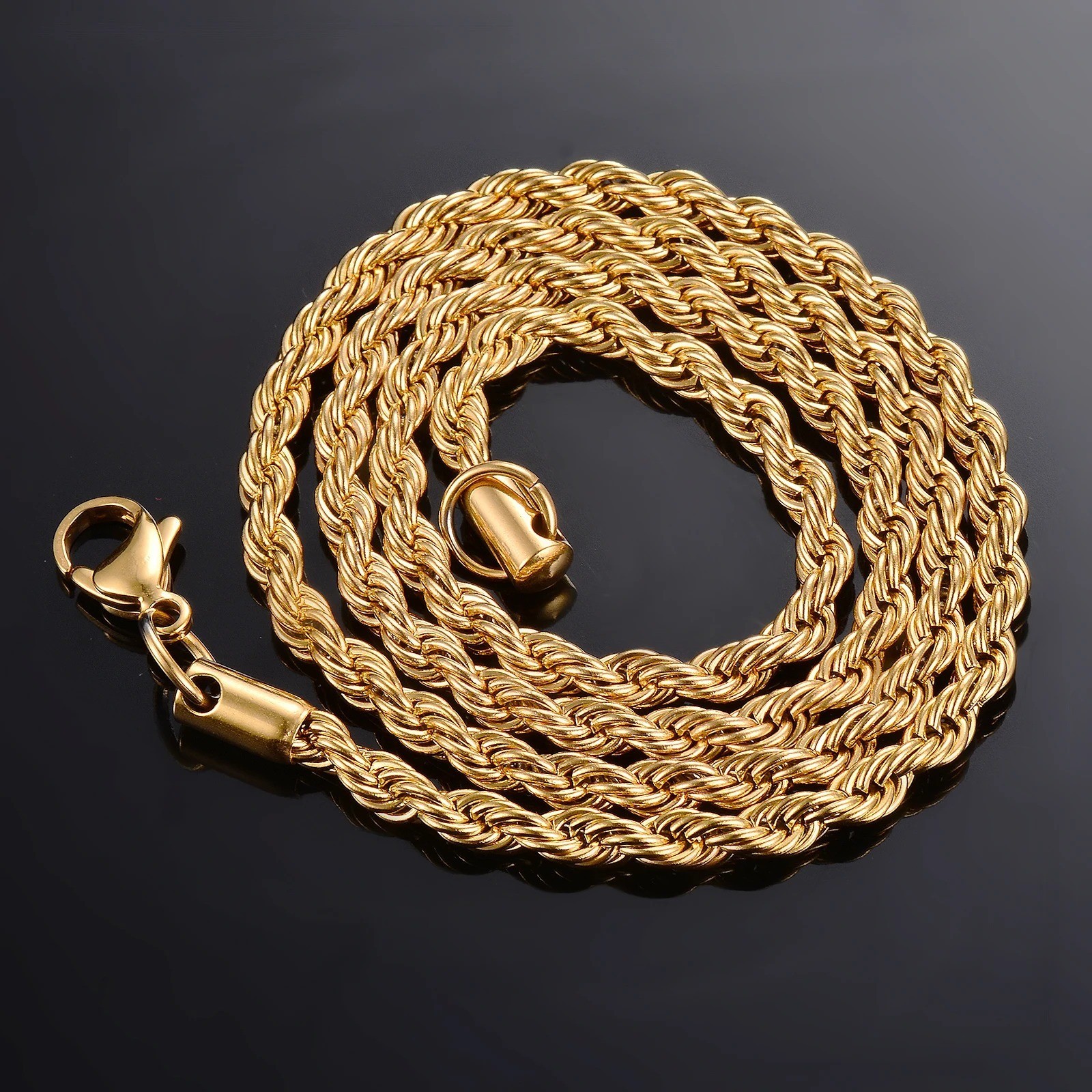 2.5-6mm Twisted Rope Chain Gold Plated Stainless Steel Link Necklace Christmas