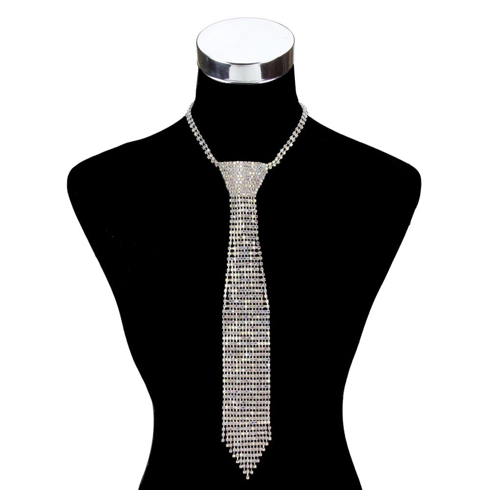 Women’s Stunning Crystal Rhinestone Necktie Necklace Jewelry – Adjustable 18″…