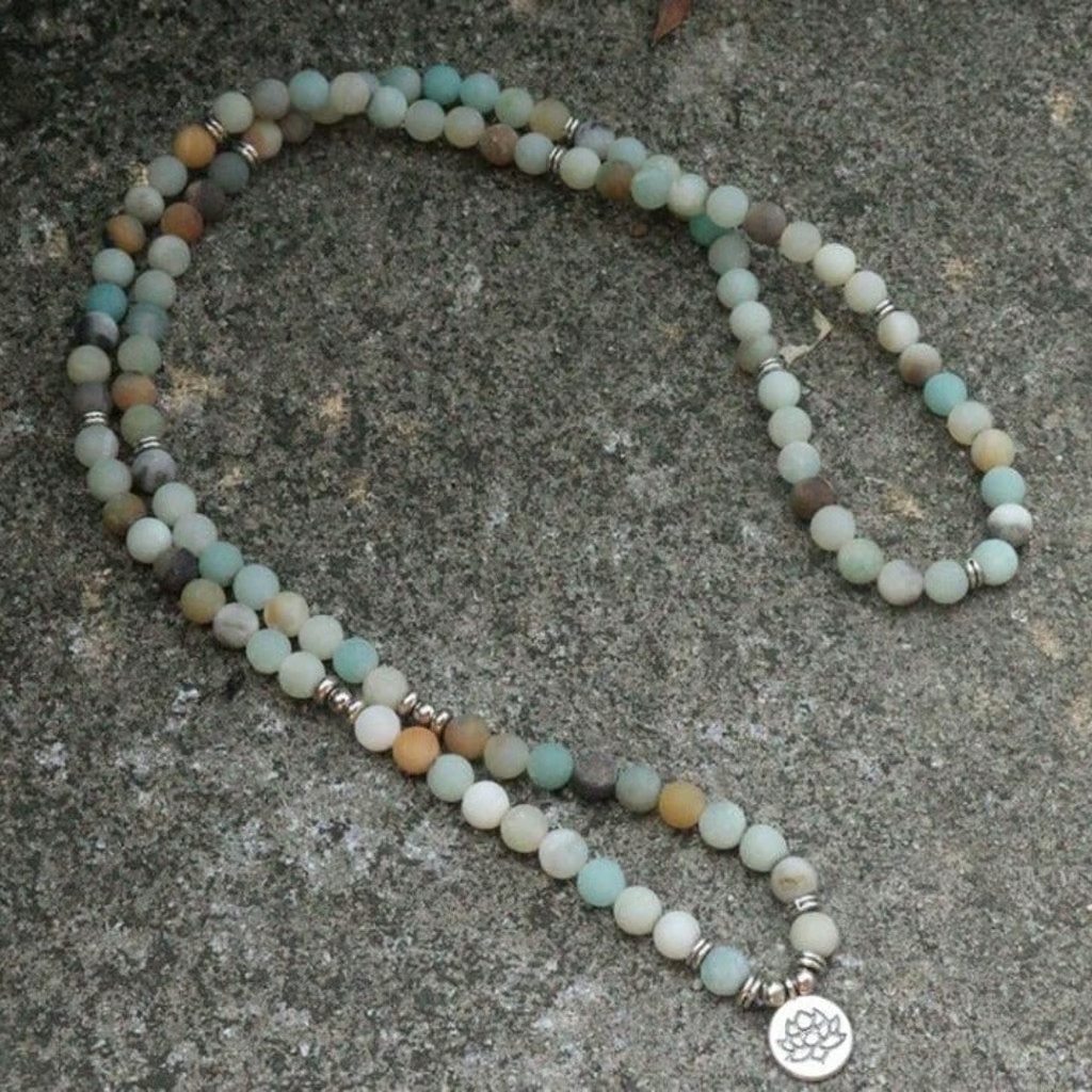 108 Mala Prayer Beads Healing Meditation Crystal Amazonite Stone Necklace