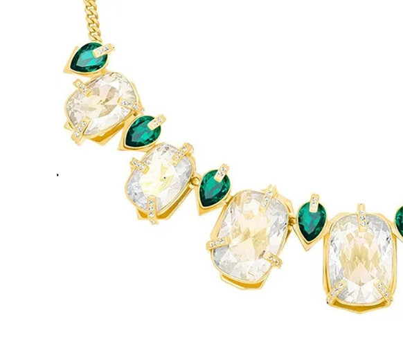 Swarovski Haven Gold Plated Necklace Clear Rectangle Green Pear Crystals 5288945