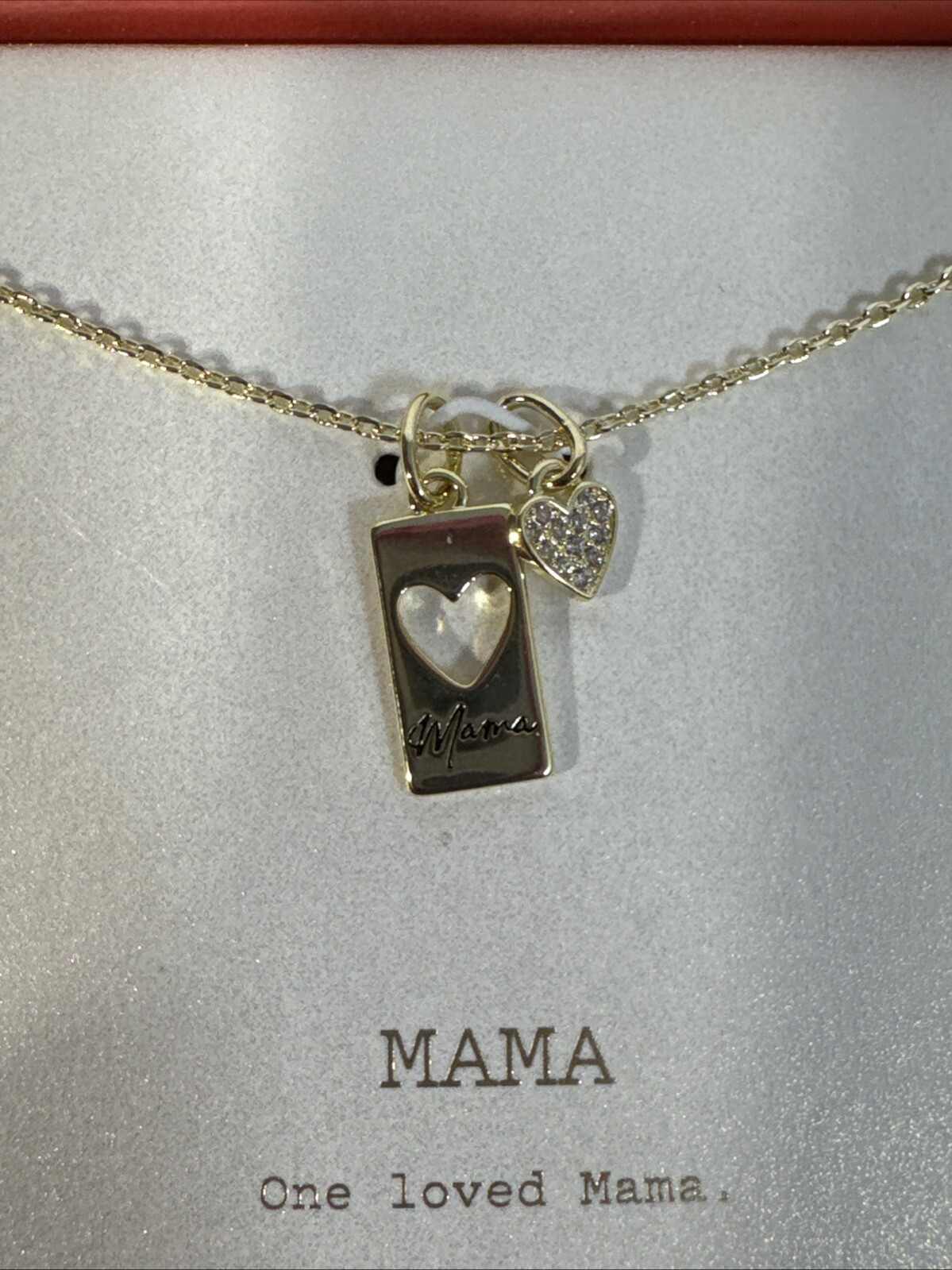 14 Gold Dipped “mamá” Cubic Zirconia Heart Tag Pendant Necklce- A New Day Go