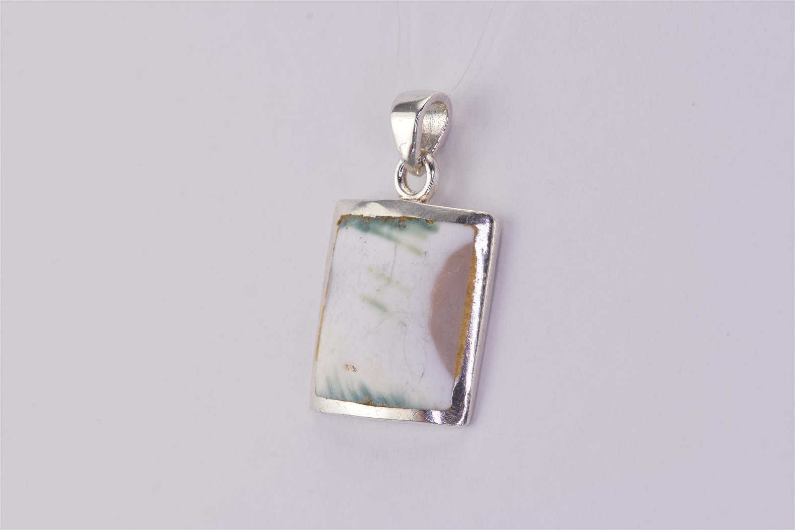 Sterling Silver 17mm x 16mm Framed Green White Agate 925 Pendant