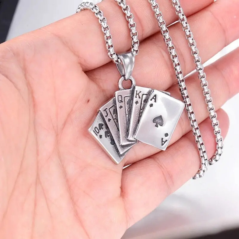 Poker Spade Flush Playing Cards Stainless Steel Unisex Pendant Necklace