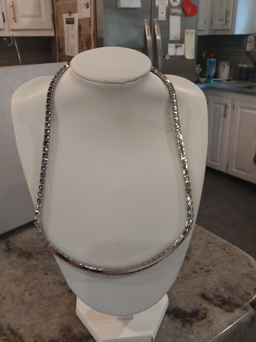 Simulated Sapphire Tennis Necklace (18-26 Inches) with Bolo Slider in Silvertone