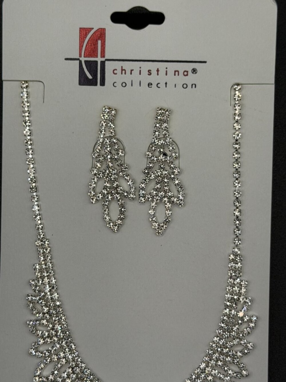 Christina Collection Silver Tone Rhinestone Statement Necklace & Earrings Bridal