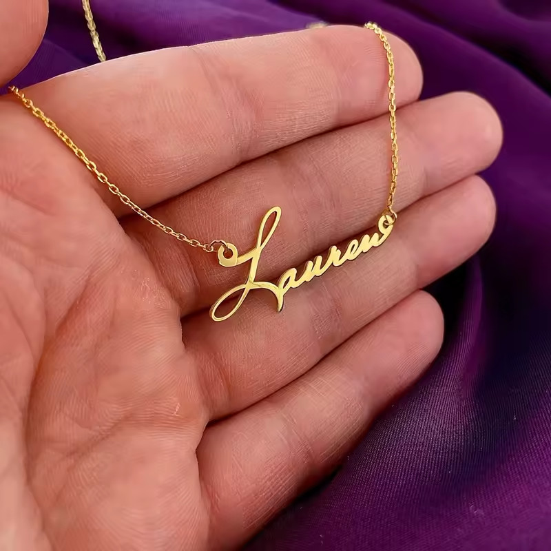 Customized Cursive Name Necklace Pendant Jewelry Stainless Steel Chain Choker