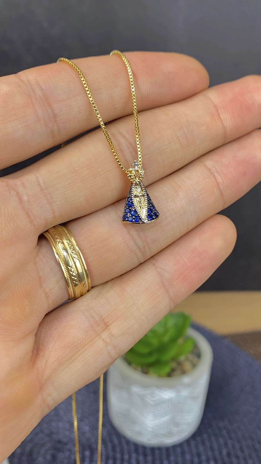 Womens Minimalist Necklace for Womens CZ Virgin Aparecida Box Chain 18″ Gold Fil