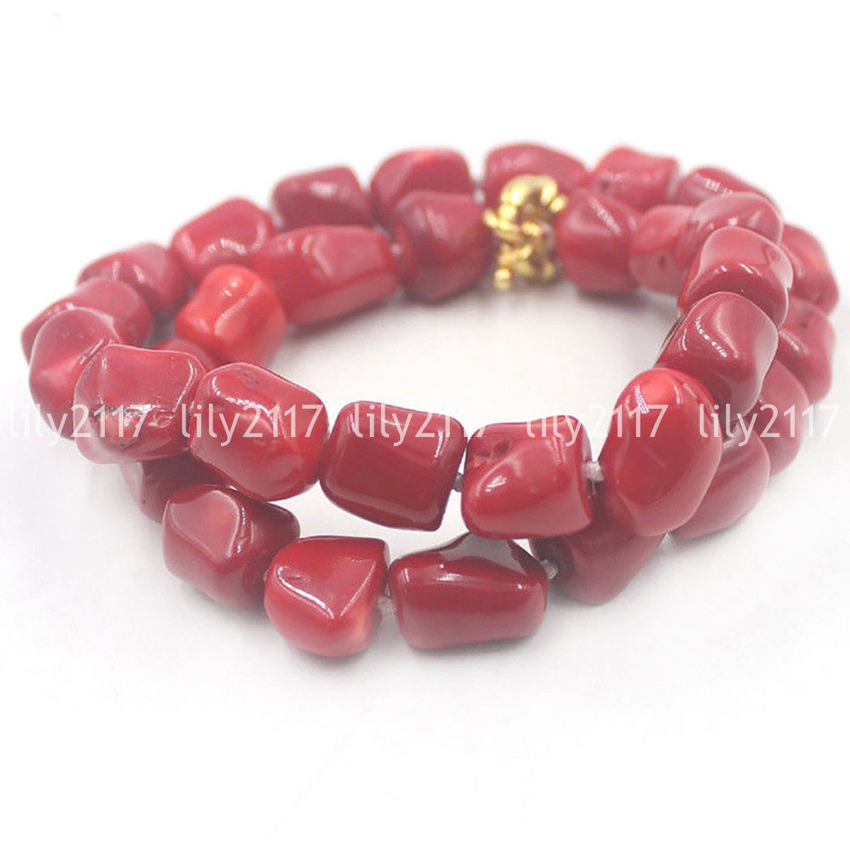 Natural Freeform Red Coral Irregular Barrel Cylinder Gemstone Beads Necklace 18″