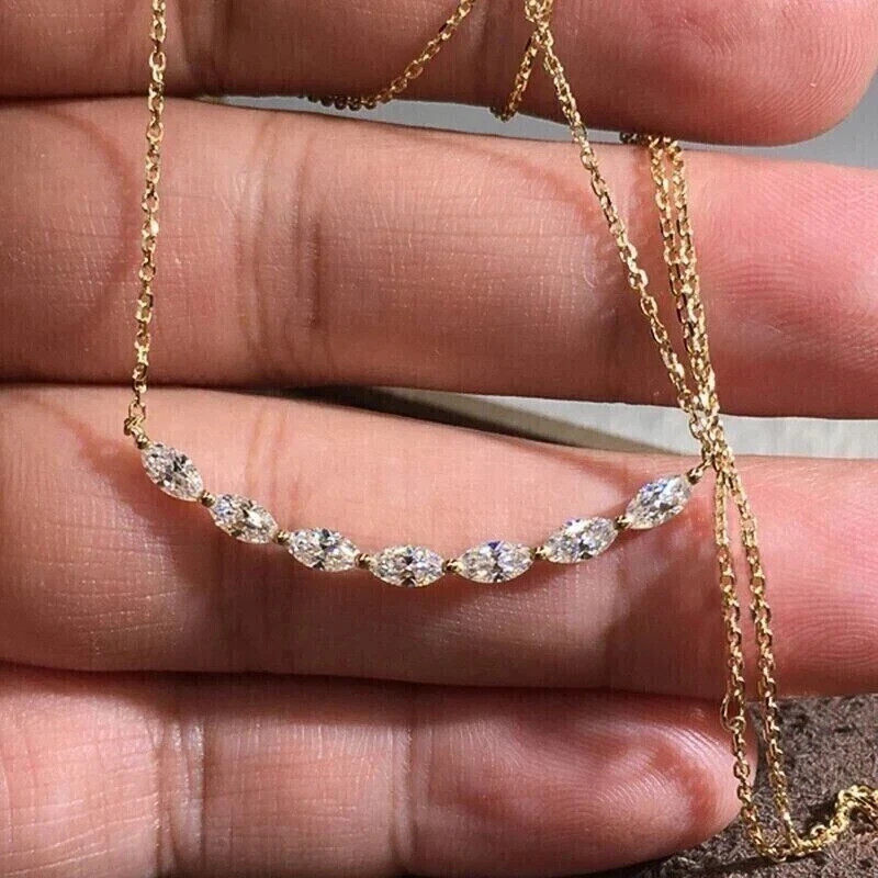 1.50Ct Marquise Simulated Diamond Bar Pendant 18″Necklace 14k Yellow Gold Plated