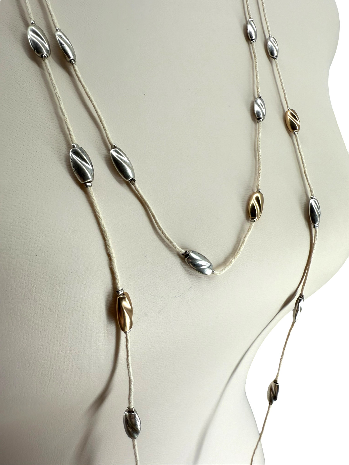 J Jill Layered Beaded Necklace Gold Silver Adjustable Long Wrap Coastal Resort