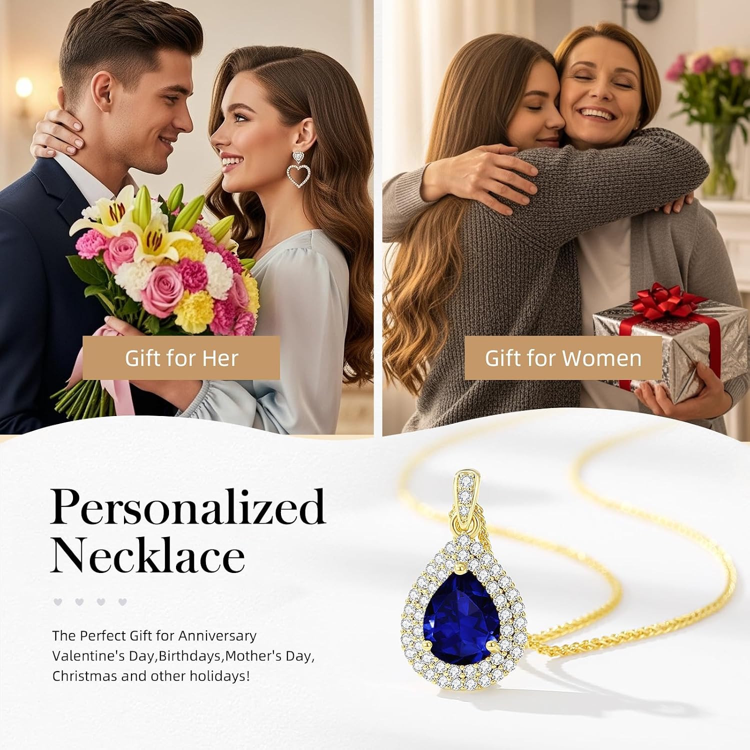 Birthday Gifts for Wife-18K Gold Plated Teardrop Birthstone Necklace- with Light