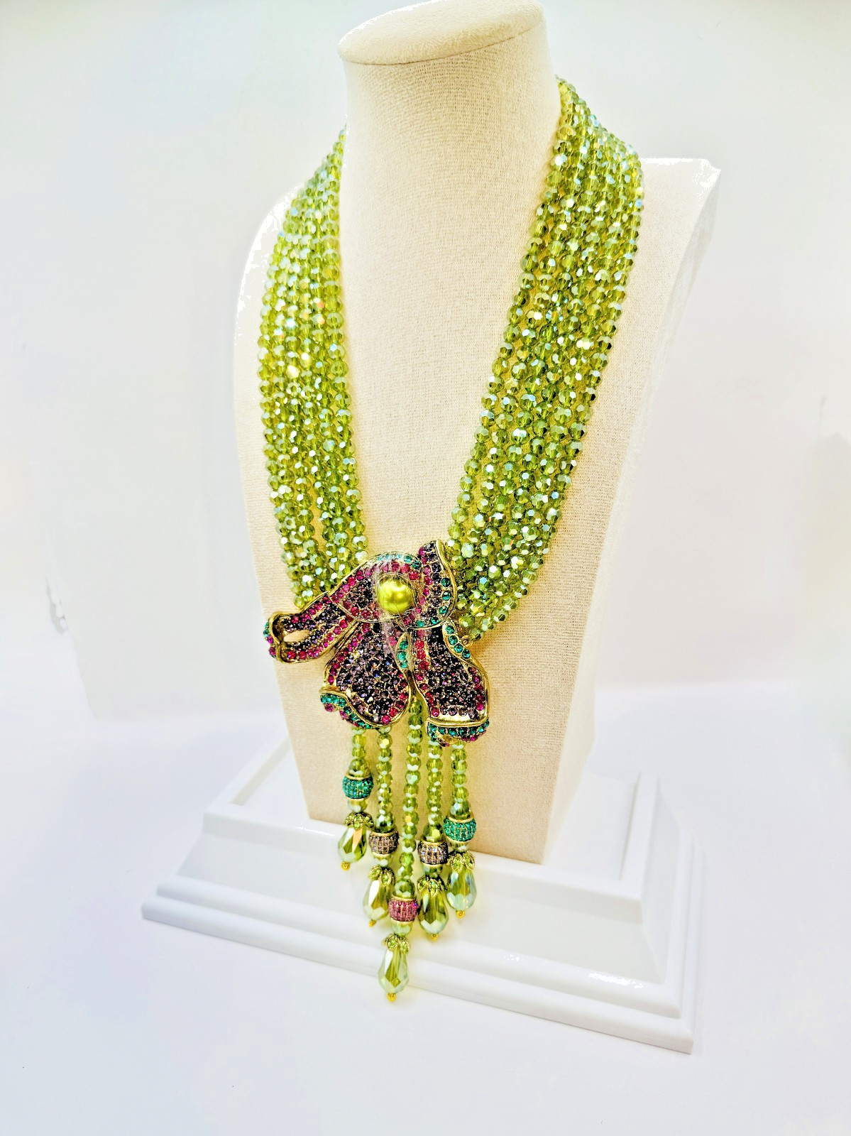 HEIDI DAUS Swarovski’s Peridot Crystal Beads Statement Necklace “Cala Lilly” NIP