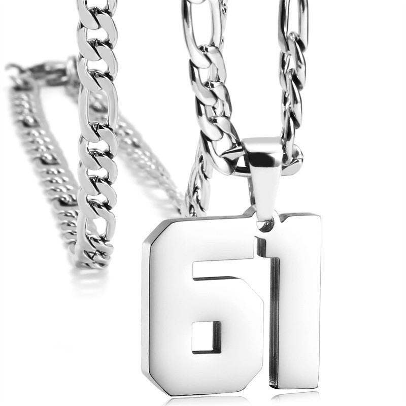 #00-#99 SPORTS FOOTBALL NUMBER Pendant Charm / 24IN STAINLESS CHAIN NECKLACE