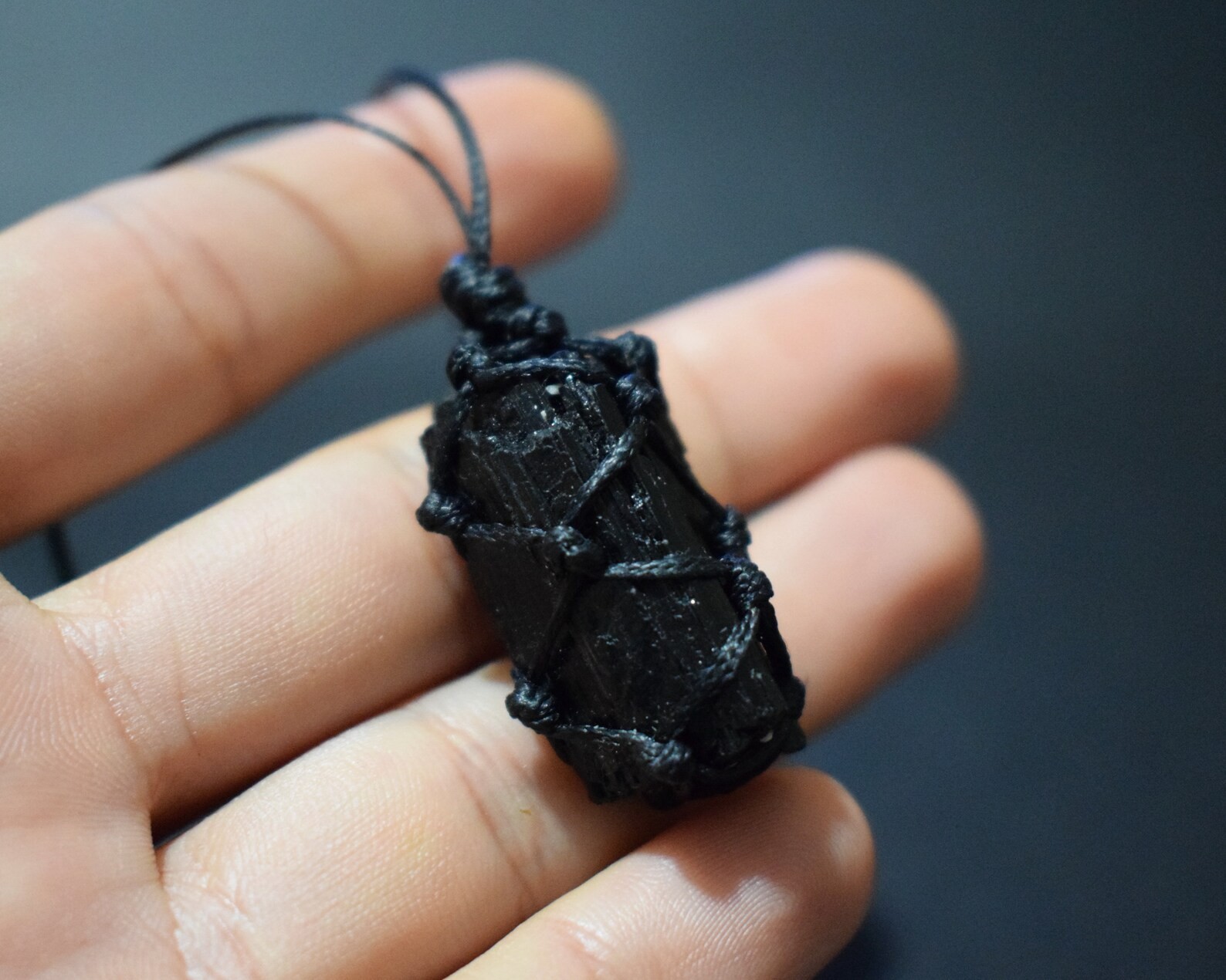 Natural Raw Black Tourmaline Warped Pendant Amulet Protection Stone Necklace