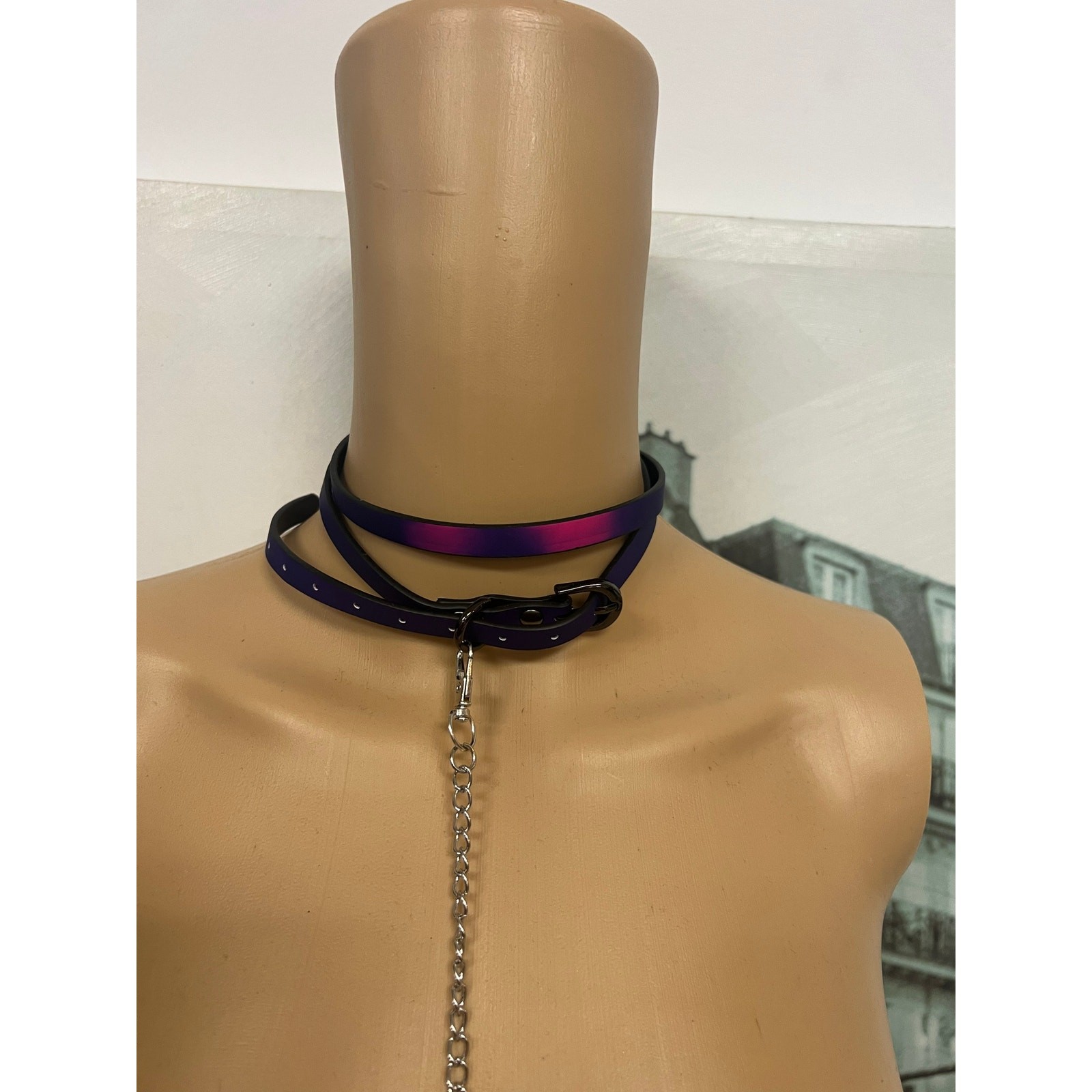 Gothic Thermochromic Faux Leather Choker with Detachable Leash