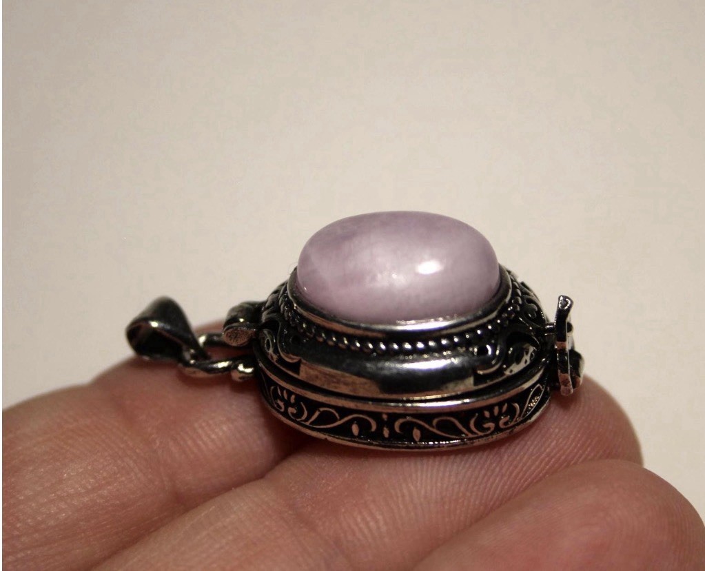 Kunzite Locket Pendant, Sterling Silver Plated Poison Pendant